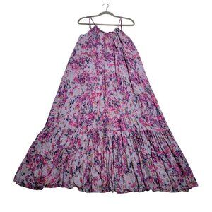 Anthropologie Lavender Maxi Dress with Pink Floral Print